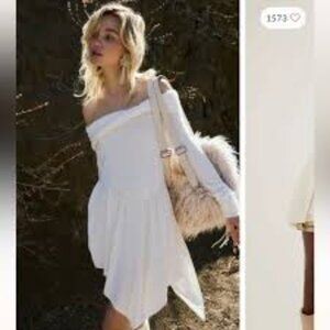 Free People Lily Cozy Tunic Ivory Cowl Neck Peplum Sweater Size M